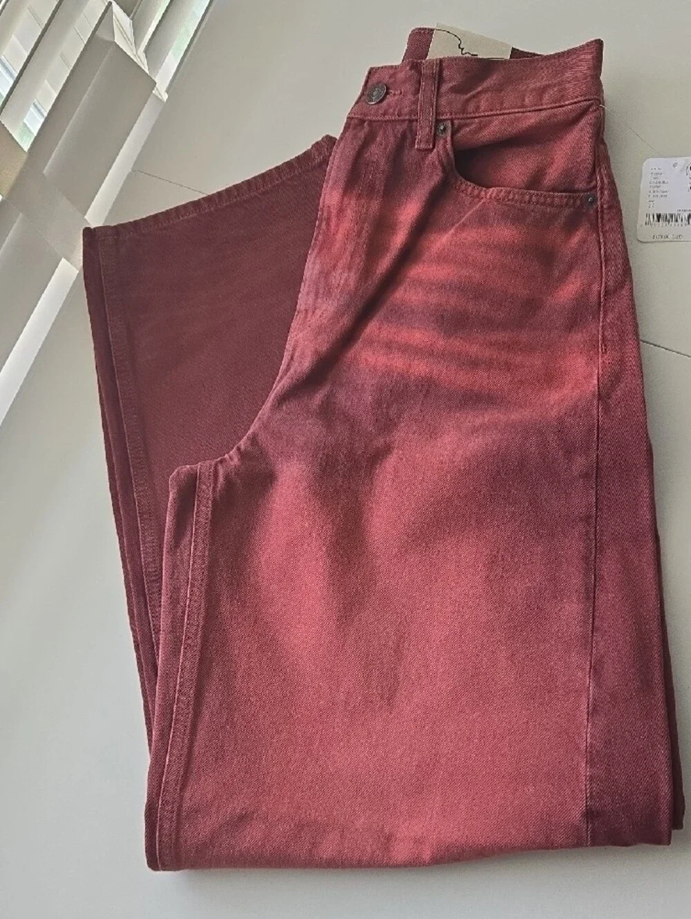 NWT Free People We The Free Bodie Arc Barrel Jeans In Sangria High Rise 27